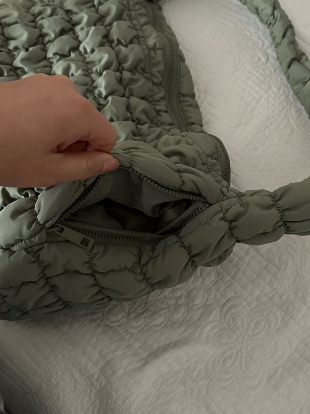 Sage Green Puffy Quilted Bag - Picture 3 of 5